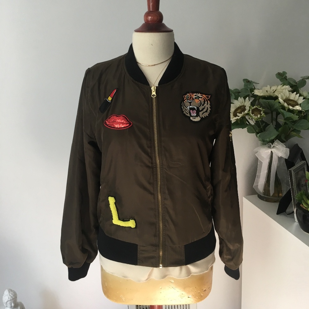 Army Green Embroidered Bomber Jacket